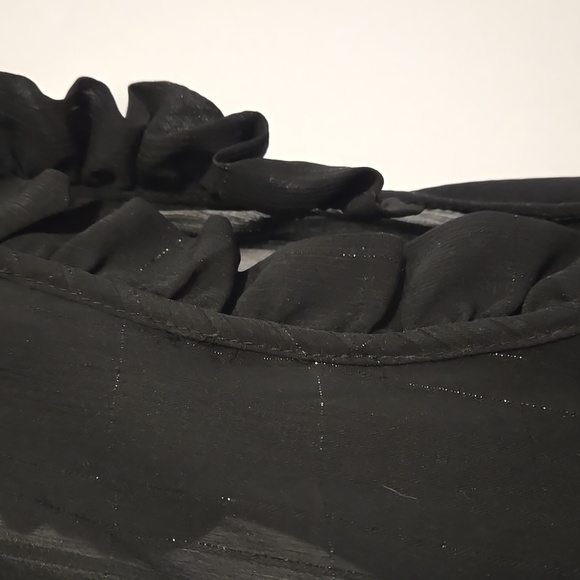 Blouse, NY & Company, Black Silver, Sheer, Sleeveless, Ruffled, V-neck, Med, - Picture 9 of 10